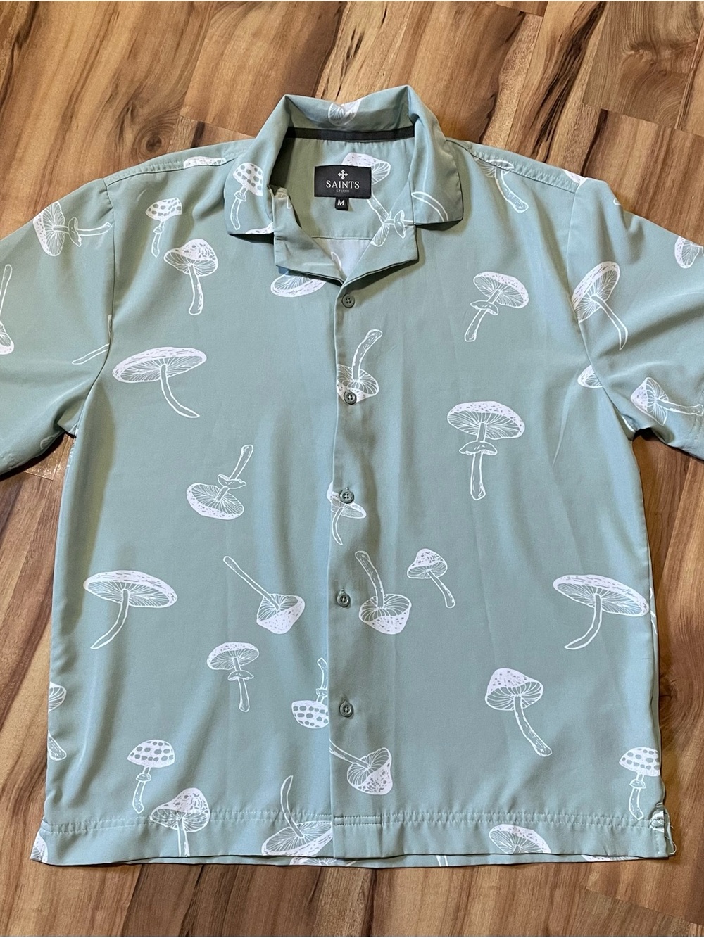 Saints Studio Gorpcore Mushroom Pattern Short Sleeve Camp Collar Shirt Medium